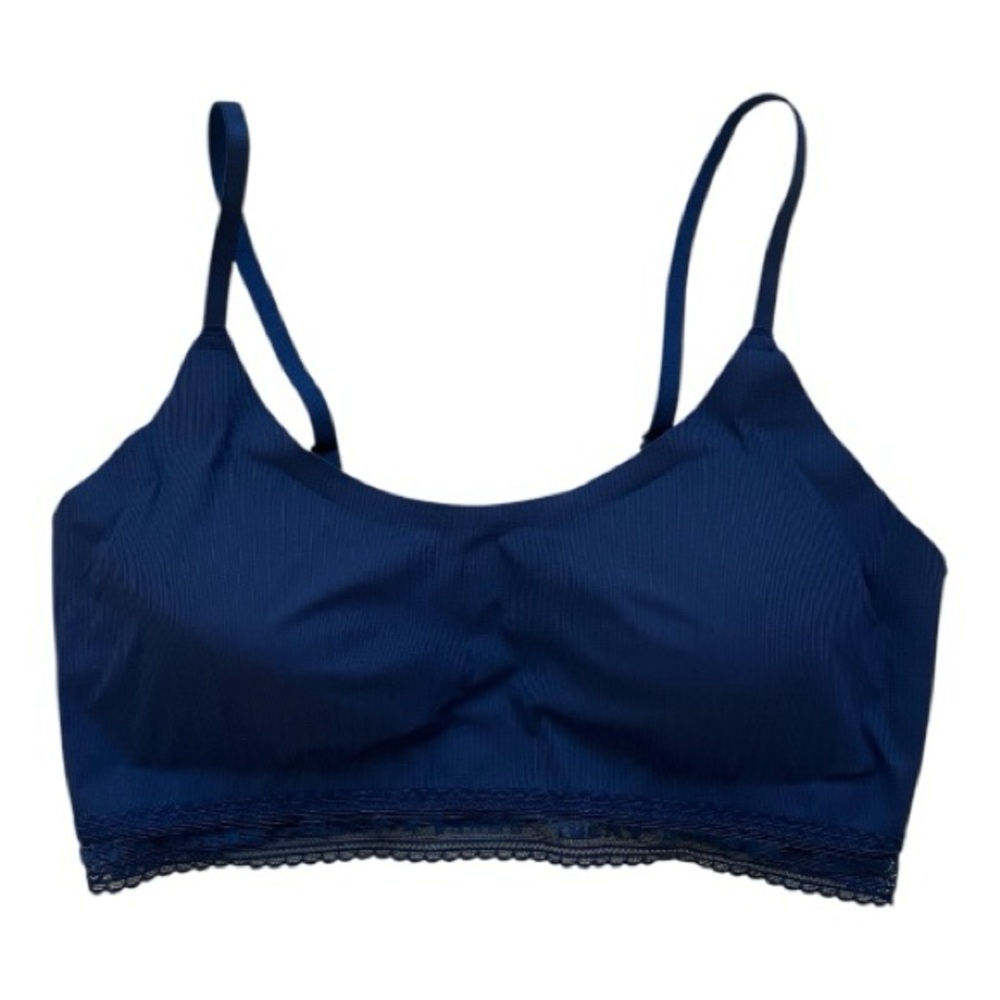 Lucky Brand Navy Lace-Trim Bralette Women Intimates Size L